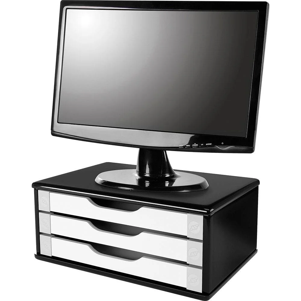 Imagem 2 de 4 do produto Suporte Para Monitor De Mesa, Articulável, Com 3 Gavetas, Black Piano E Branco, 3349
