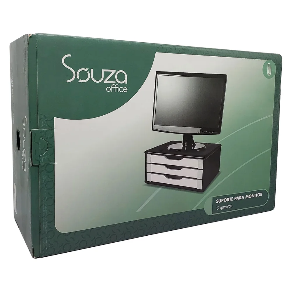 Imagem 4 de 4 do produto Suporte Para Monitor De Mesa, Articulável, Com 3 Gavetas, Black Piano E Branco, 3349