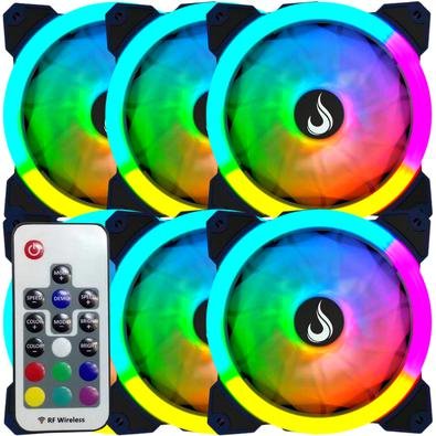 Kit 6x Cooler Fan, Rgb, Rise Mode, 120mm, com Controle Remoto