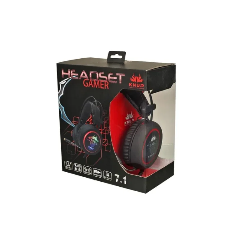 Imagem 5 de 5 do produto Headset Gamer Knup, LED RGB, Surround Effect Virtual 7.1, Driver 40mm, P2, USB, Compatibilidade com PC, Notebook, X Box, Ps 4, Preto