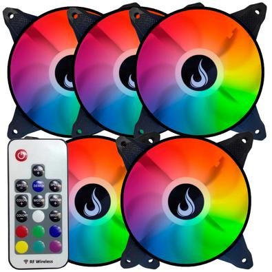 Kit 5x Cooler Fan Led Rgb Aqua 120mm Com Controle Remoto