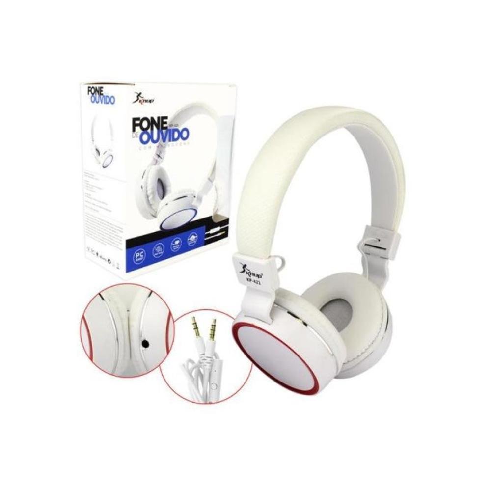 Imagem 2 de 4 do produto Fone De Ouvido KNUP Kp-421, C/microfone Dobravel P2, Branco