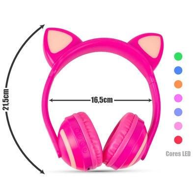 Headphone Bluetooth Orelhas Led Fone Gatinho Hf-c240bt Rosa