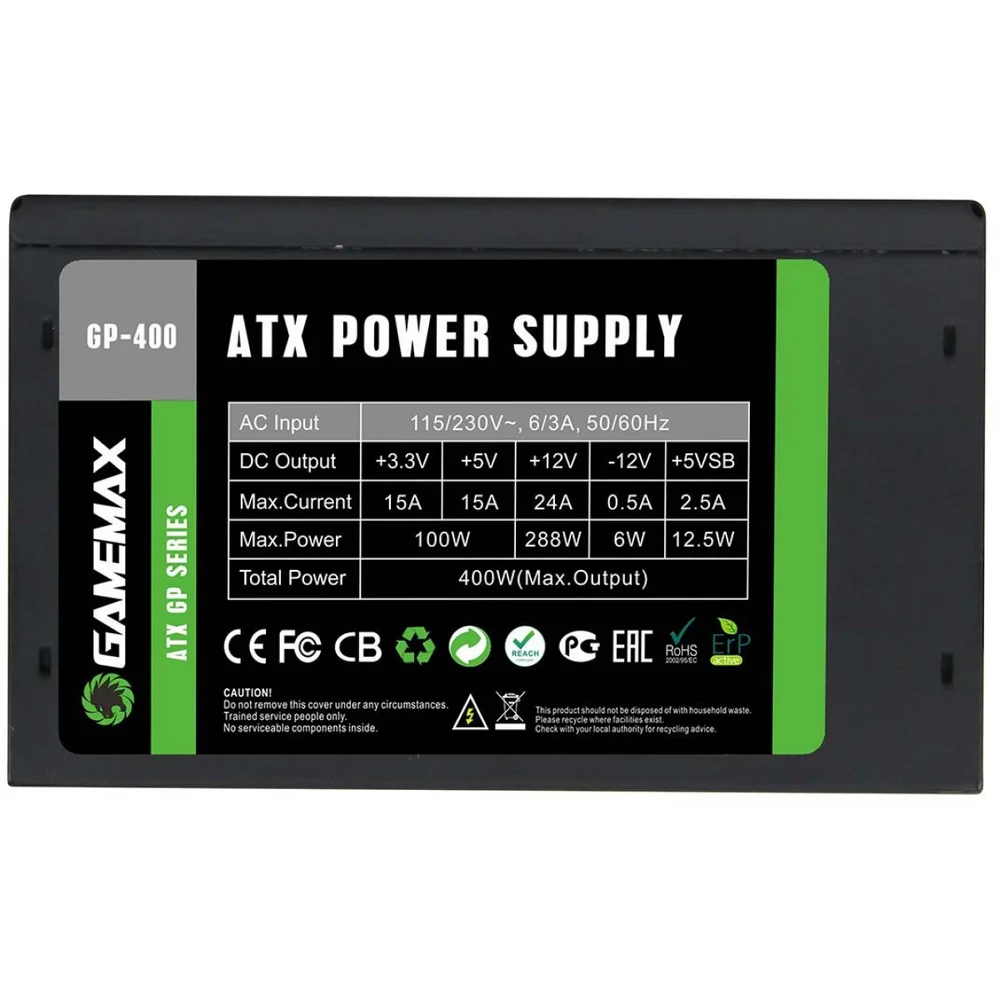 Imagem 2 de 4 do produto Fonte Gamemax, 400W, 80 Plus Bronze, Box - GP400A