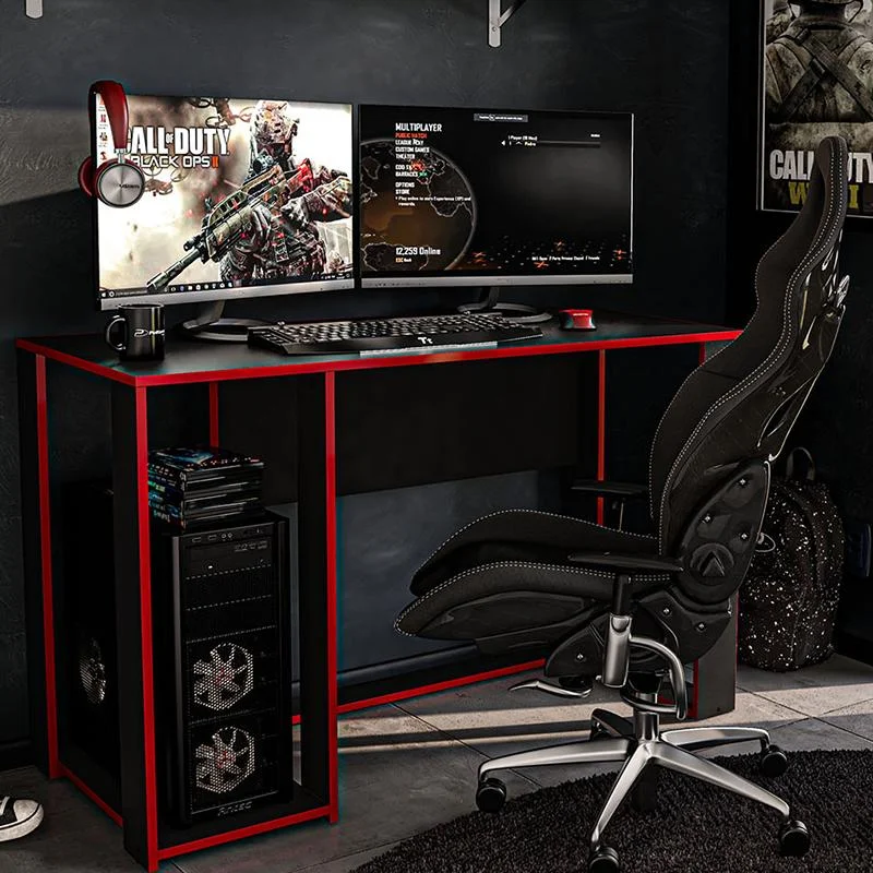Imagem 3 de 5 do produto Mesa Gamer Politorno Singapura Preto e Vermelho, 1 Nicho, Peso Suportado Até 10Kg no Tampo
