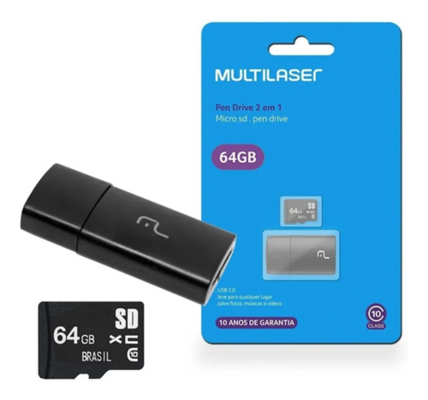 Imagem 3 de 5 do produto Pen Drive 64GB Multi Mc164 2 Em 1 Leitor USB E Cartão De Memória Classe 10