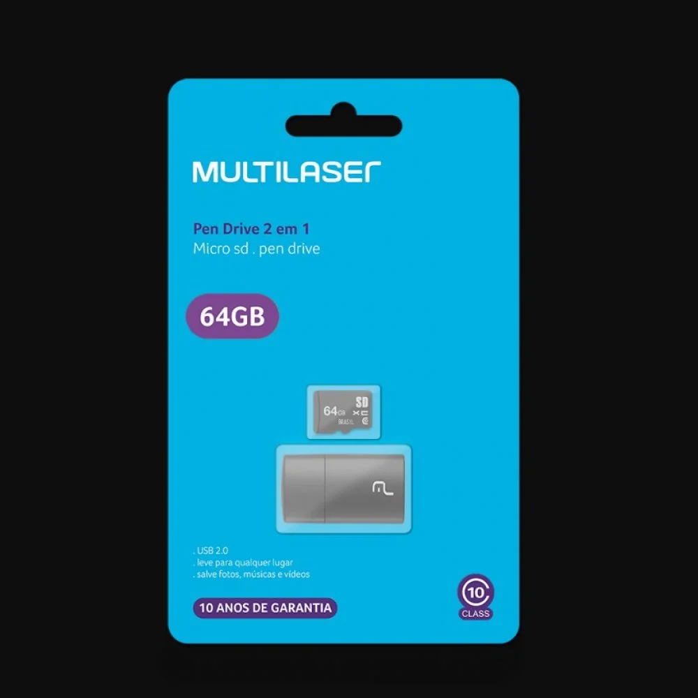 Imagem 4 de 5 do produto Pen Drive 64GB Multi Mc164 2 Em 1 Leitor USB E Cartão De Memória Classe 10
