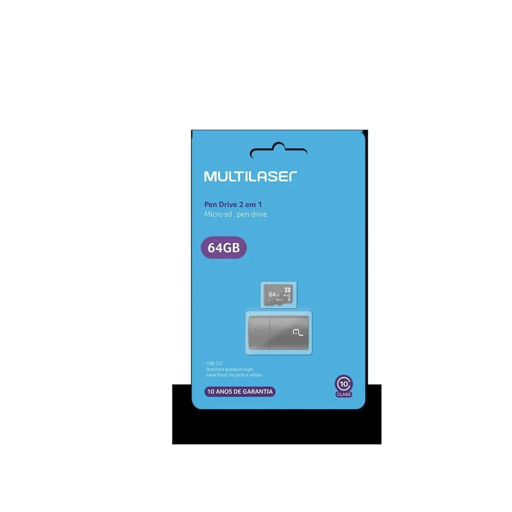 Imagem 5 de 5 do produto Pen Drive 64GB Multi Mc164 2 Em 1 Leitor USB E Cartão De Memória Classe 10