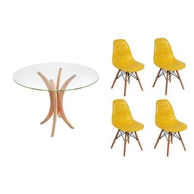 Kit Mesa De Jantar 90cm Tampo de Vidro + 04 Cadeiras Charles Eames Botonê O Kit Mesa De Jantar 90cm Tampo de Vidro + 04 Cadeiras Charles Eames Botonê