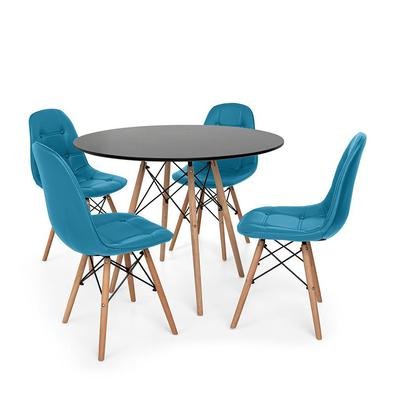 Kit Mesa Jantar Eiffel 90cm + 4 Cadeiras Dkr Charles Eames Wood Estofada Botonê O Kit Mesa Jantar Eiffel com Cadeiras Botonê são importantes itens par