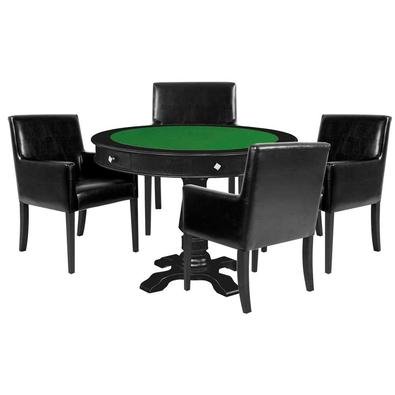 Descrição do Produto: Mesa de Jogos Carteado Victoria Redonda Tampo Reversível Preto com Kit 4 Cadeiras Liverpool Corino Preto Liso - Gran Belo confec