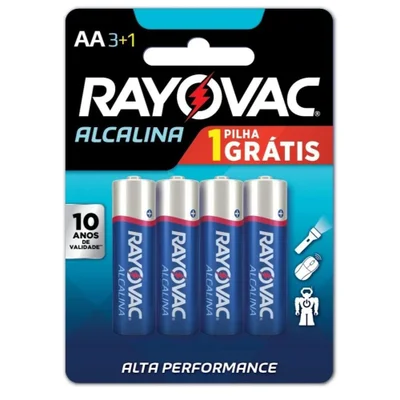 Pilha Alcalina AA Rayovac, 4 Unidades - 208013