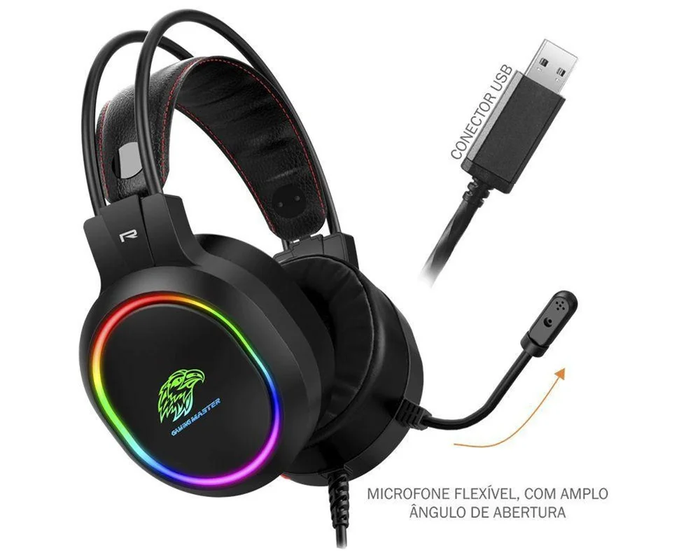 Imagem 2 de 3 do produto Headset Gamer com Fio K-mex Ar43, RGB, LED, 7.1 Surround Digital, USB - Ar43000s71ppb0x