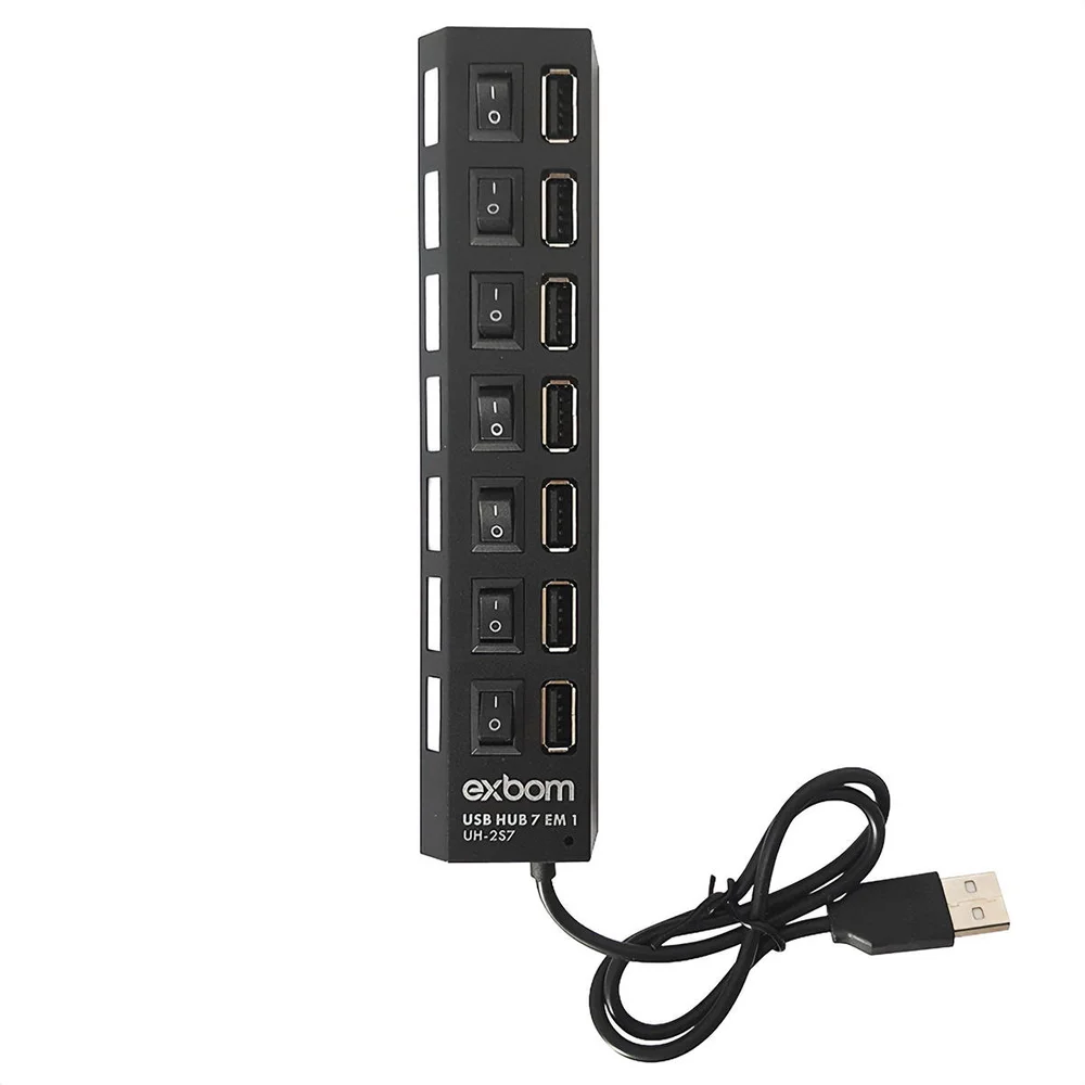 Imagem 5 de 5 do produto Hub Usb 7 Portas 2.0 Com Leds Indicadores E Botões On/off Individuais Exbom Uh-2s7