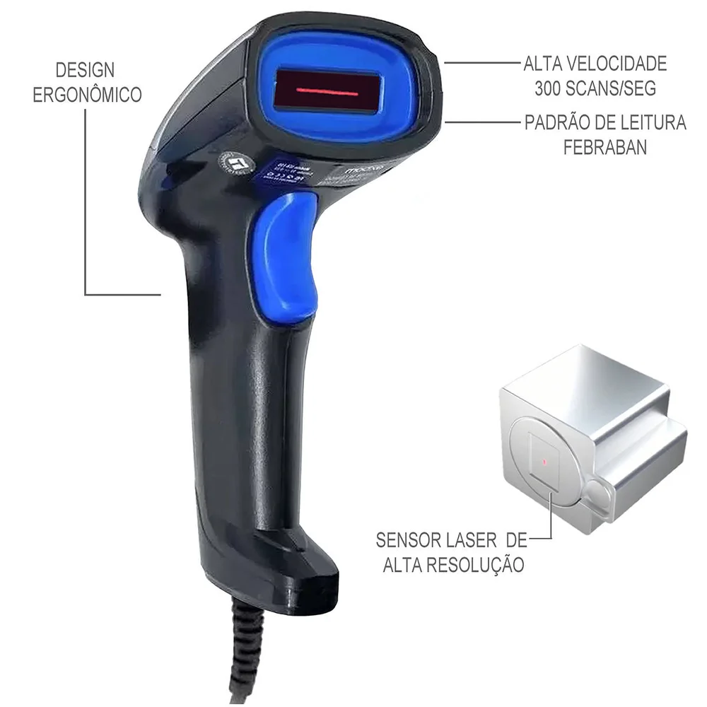 Imagem 4 de 5 do produto Leitor de Código de Barras USB com Fio Layout Padrão de Leitura FEBRABAN para Boletos LCB-150 Exbom