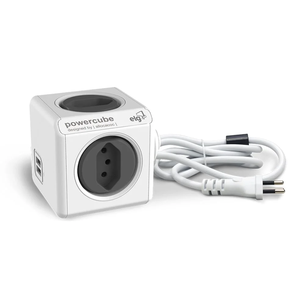 Filtro De Linha Powercube Bivolt, Com 4 Tomadas 10a + 2 Usb 2.4a, Proteção Infantil, Cabo 1,5 Metros, Preto E Branco, Pwc-x4u, Elg