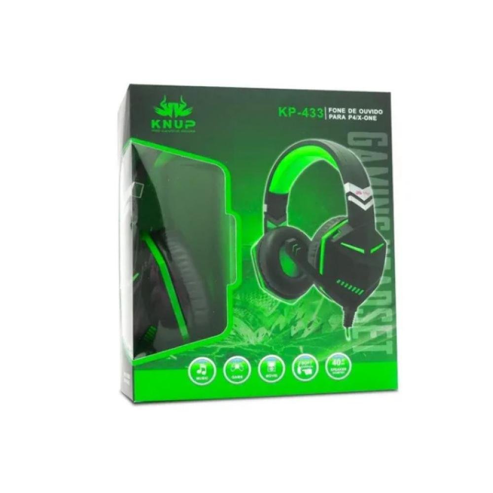 Imagem 2 de 4 do produto Fone De Ouvido Headset Gamer, C/microfone P3, Verde - Kp-433