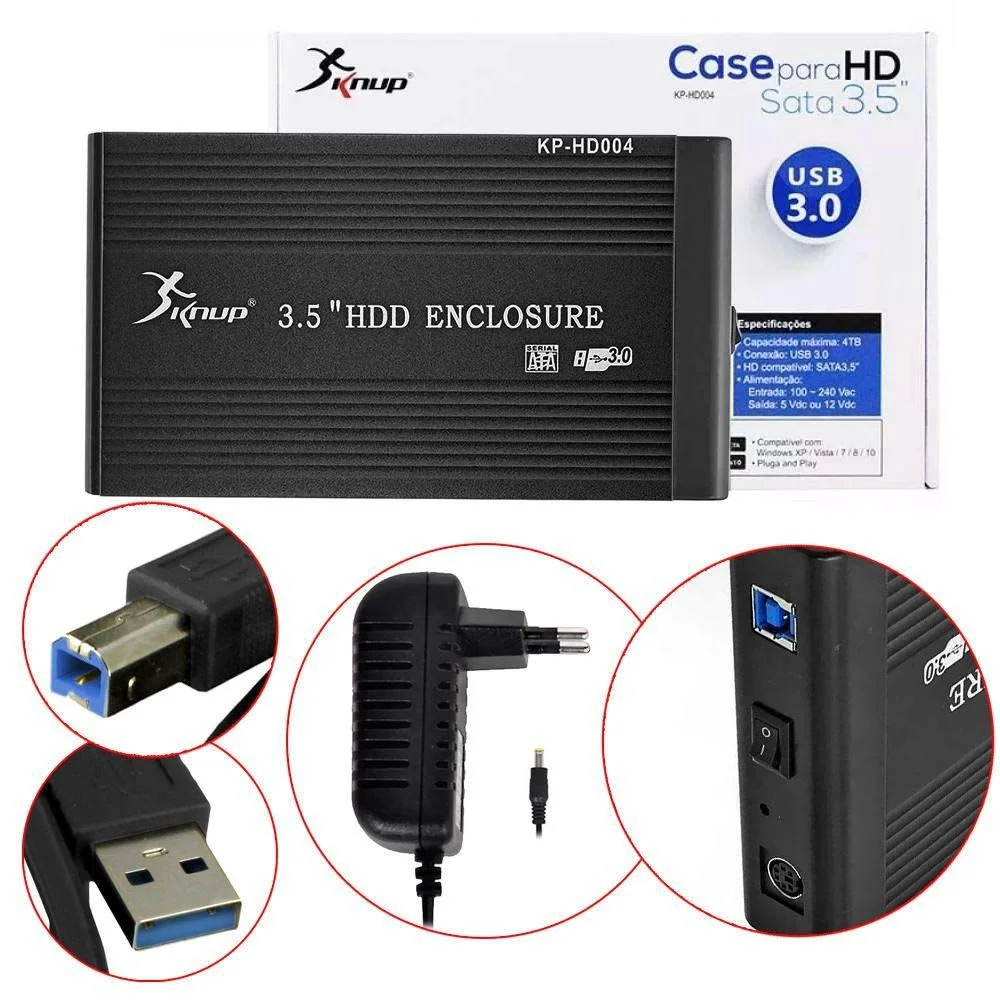Case HD 3.5 Sata USB 3.0 Preto - Knup Case HD 3.5 Sata USB 3.0 Preto - Knup
