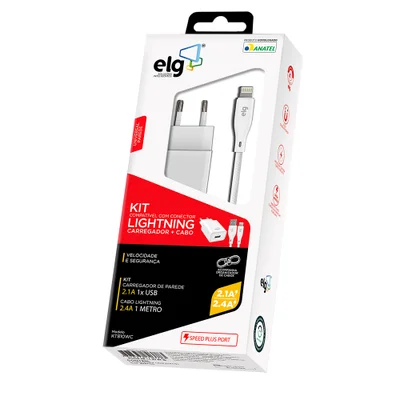 Kit Carregador De Parede Universal, Com Cabo Lightning De 1 Metro, Carga Rápida 2.4a, Branco, Kt810wc, Elg