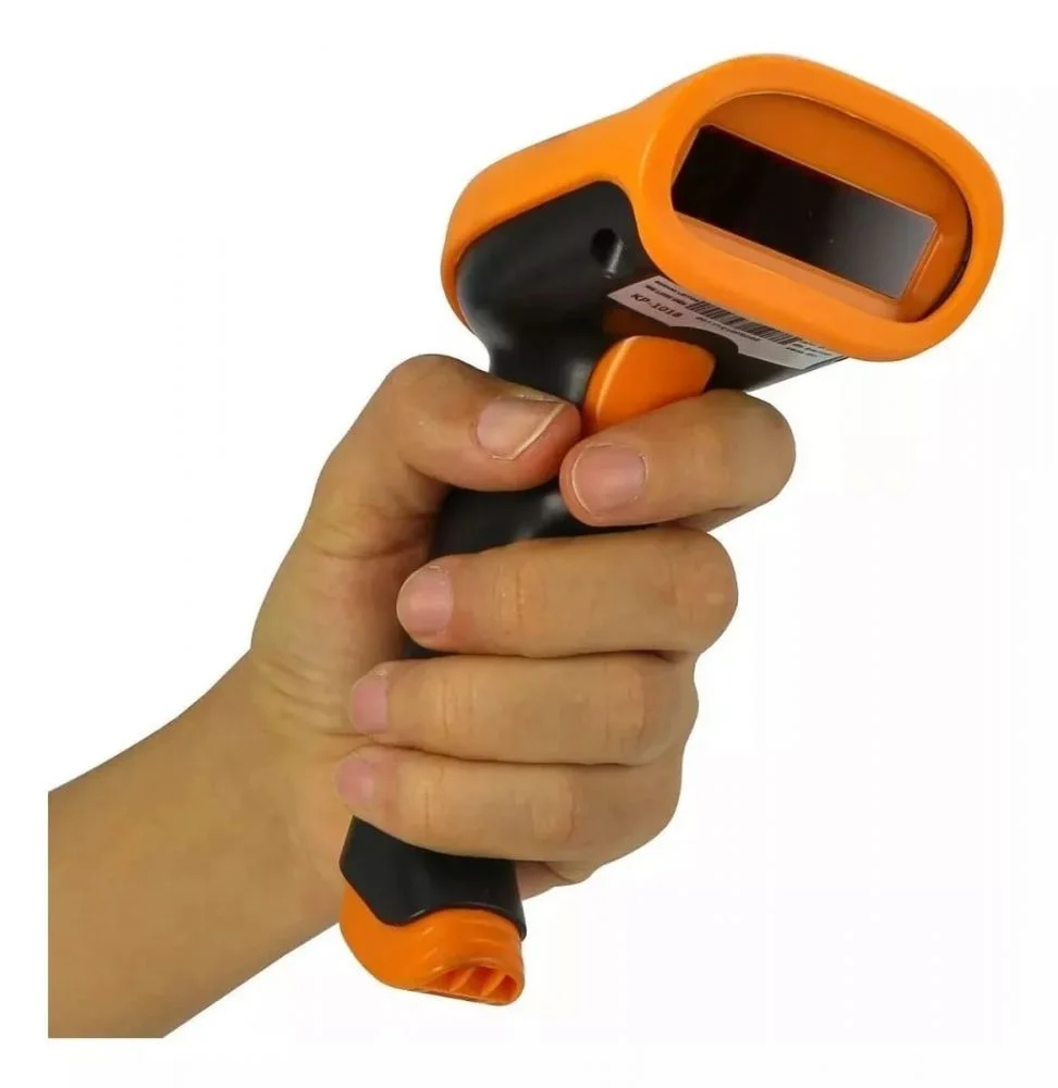 Leitor de Código de Barras Sem Fio a Laser Wireless USB Preto e Laranja 650nm Laser Knup - KP-1018