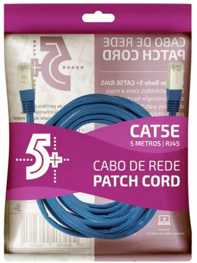 Imagem 3 de 3 do produto Cabo De Rede Ftp (patch Cord) Rj45 Cat 5e, Blindado, 5 Metros, Azul, Chip Sce, 018-9913