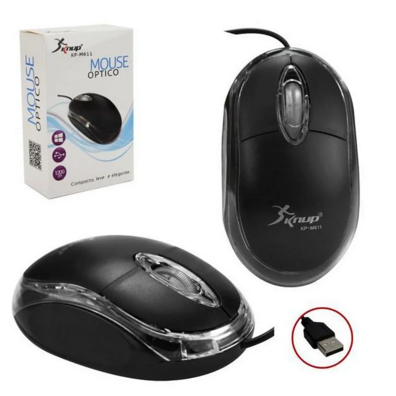 Mouse Knup, USB, Óptico, 1200 DPI, Preto - KP-M611