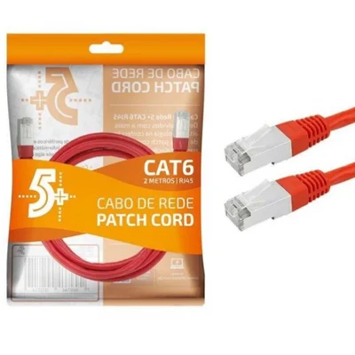 Cabo De Rede Ftp 5+ (patch Cord) Rj45 Cat 6, Blindado, 2 Metros, Vermelho, Chip Sce 018-1085
