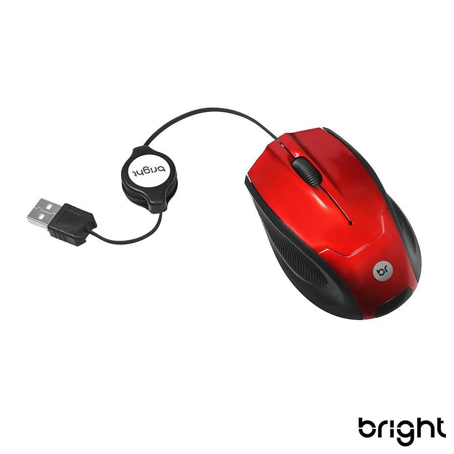 Imagem 3 de 5 do produto Mouse Bright, USB, Retrátil, Vermelho - 101