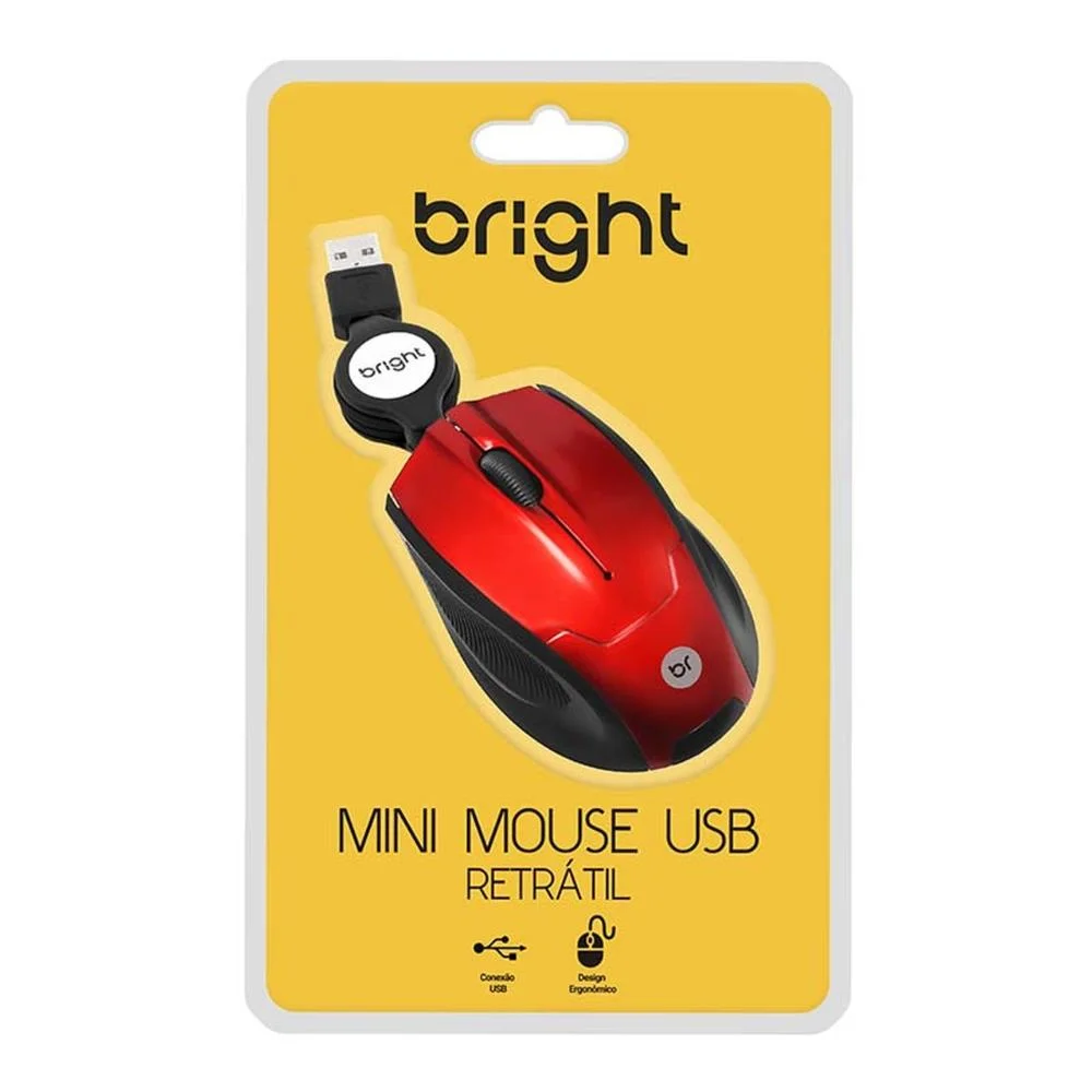 Imagem 4 de 5 do produto Mouse Bright, USB, Retrátil, Vermelho - 101