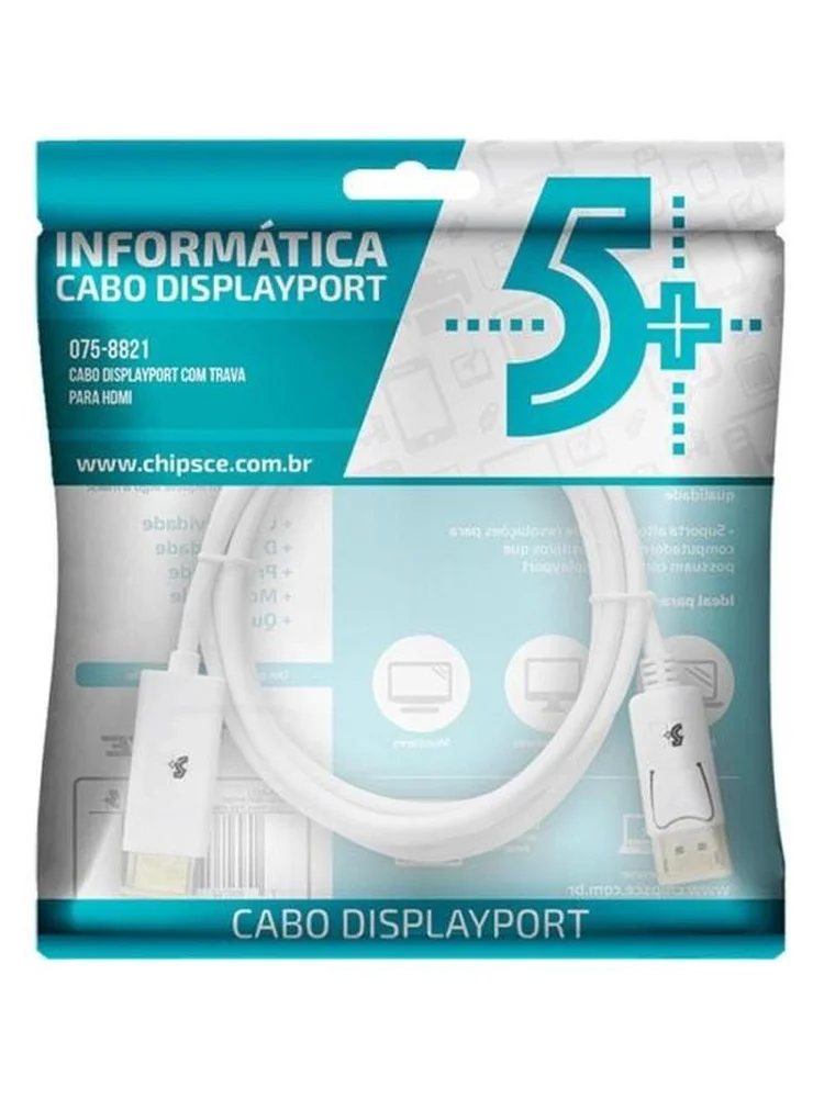 Imagem 4 de 5 do produto Cabo Displayport 1.2 Para HDMI 2m C/ Trava Branco 075-8821