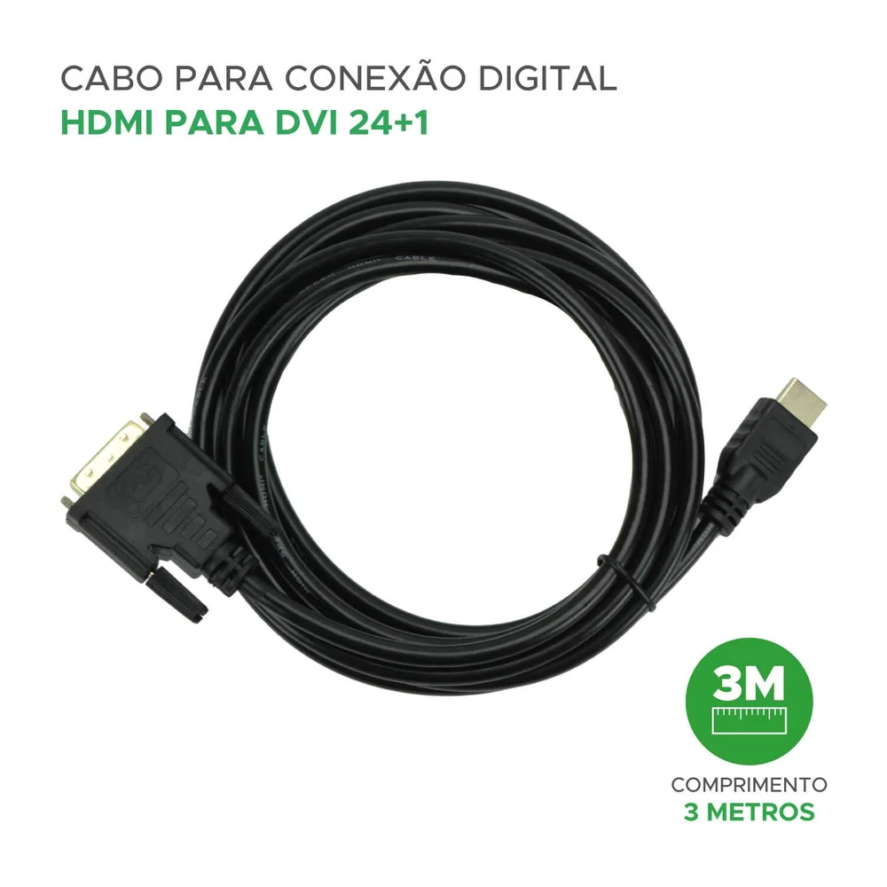 Imagem 2 de 4 do produto Cabo DVI Chipsce, 24+1 X HDMI Macho, 5+, 3 Metros - 018-8703