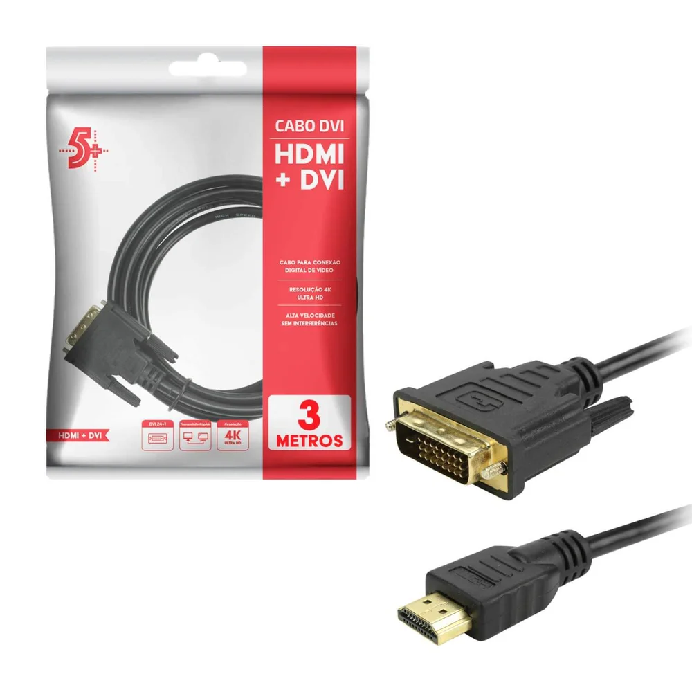 Imagem 3 de 4 do produto Cabo DVI Chipsce, 24+1 X HDMI Macho, 5+, 3 Metros - 018-8703