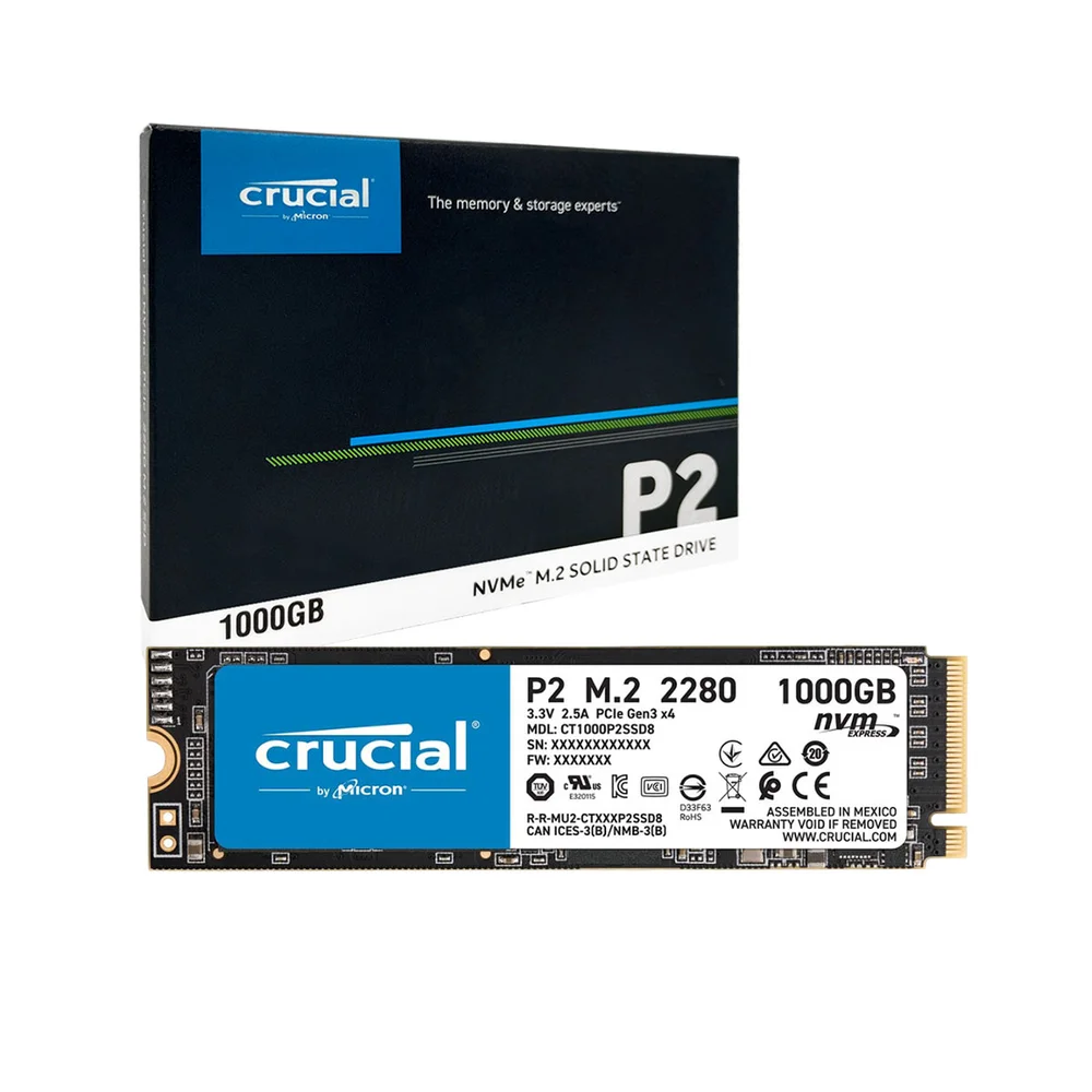 SSD 1TB Crucial P2, M.2 2280 Nvme, Leitura 2400 Mb/s E Gravação 1800 Mb/s - Ct1000p2ssd8