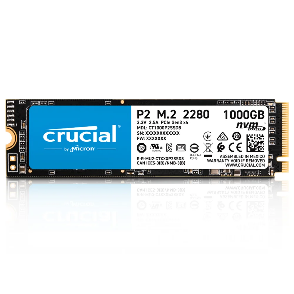 Imagem 2 de 3 do produto SSD 1TB Crucial P2, M.2 2280 Nvme, Leitura 2400 Mb/s E Gravação 1800 Mb/s - Ct1000p2ssd8