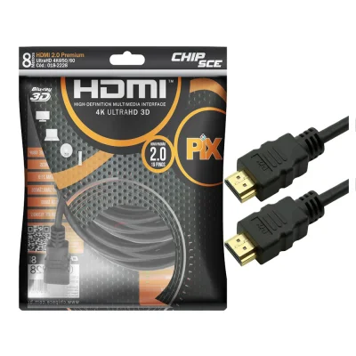 Cabo HDMI Pix 018-2228 2.0 Premium 4k UltraHD 3D chip Sce, 19 Pinos, 8 Metros