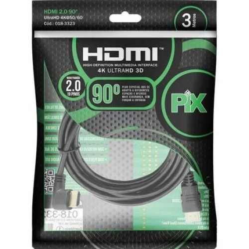 Imagem 3 de 5 do produto Cabo Hdmi 2.0 90° Ultra Hd 3 Metros 4k 3d 018-3323 Chip Sce