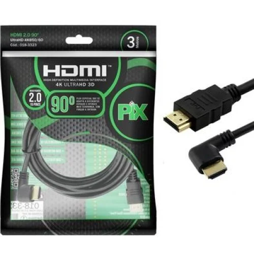 Imagem 4 de 5 do produto Cabo Hdmi 2.0 90° Ultra Hd 3 Metros 4k 3d 018-3323 Chip Sce
