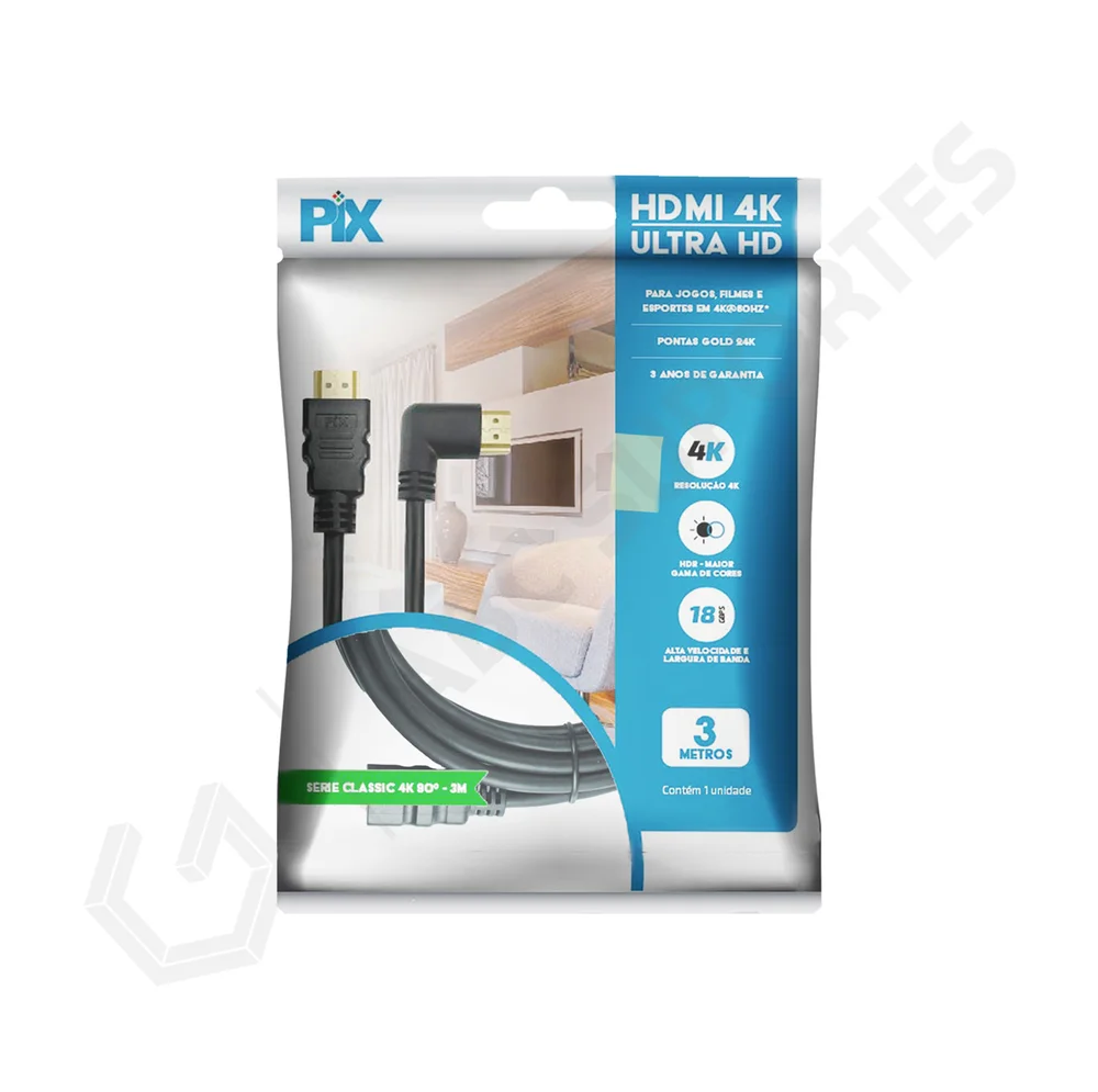 Imagem 5 de 5 do produto Cabo Hdmi 2.0 90° Ultra Hd 3 Metros 4k 3d 018-3323 Chip Sce