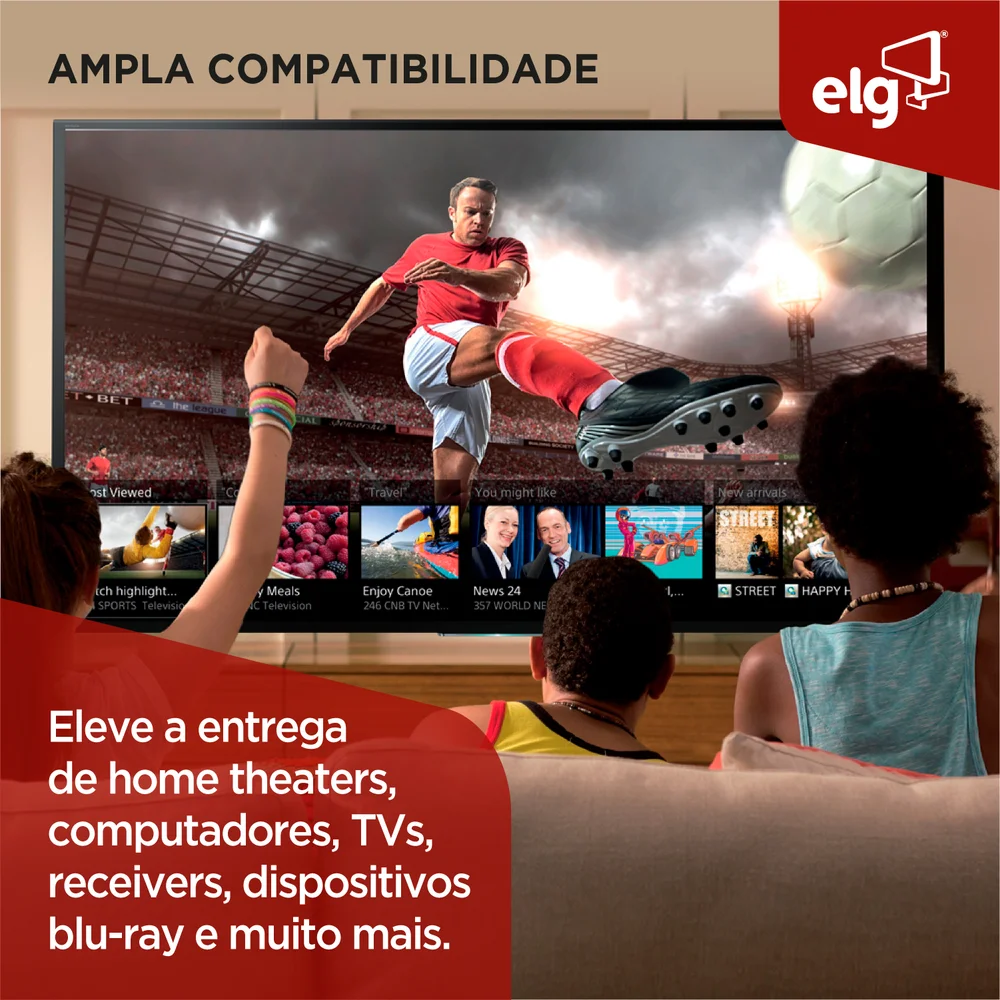 Imagem 4 de 5 do produto Cabo HDMI Alta Performance V2.0, 4k Ultra Hd, Arc E Ethernet, Conectores Com Banho De Ouro 24k, Com 3 Metros, Preto, Hs2030, Elg