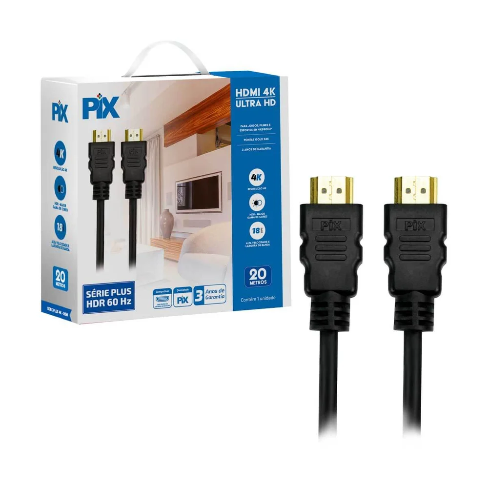 Imagem 4 de 5 do produto CABO HDMI 20MTS VERSAO 20 4K ULTRA HD 19 PINOS PIX 018-2020