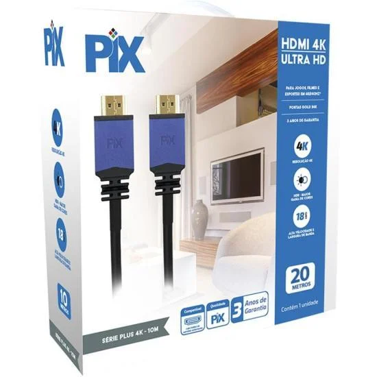 Imagem 5 de 5 do produto CABO HDMI 20MTS VERSAO 20 4K ULTRA HD 19 PINOS PIX 018-2020