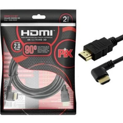 Cabo HDMI Pix 90 Graus 2M 2.0 3d 4k 19 Pinos, 018-3322