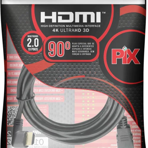 Imagem 3 de 4 do produto Cabo HDMI Pix 90 Graus 2M 2.0 3d 4k 19 Pinos, 018-3322