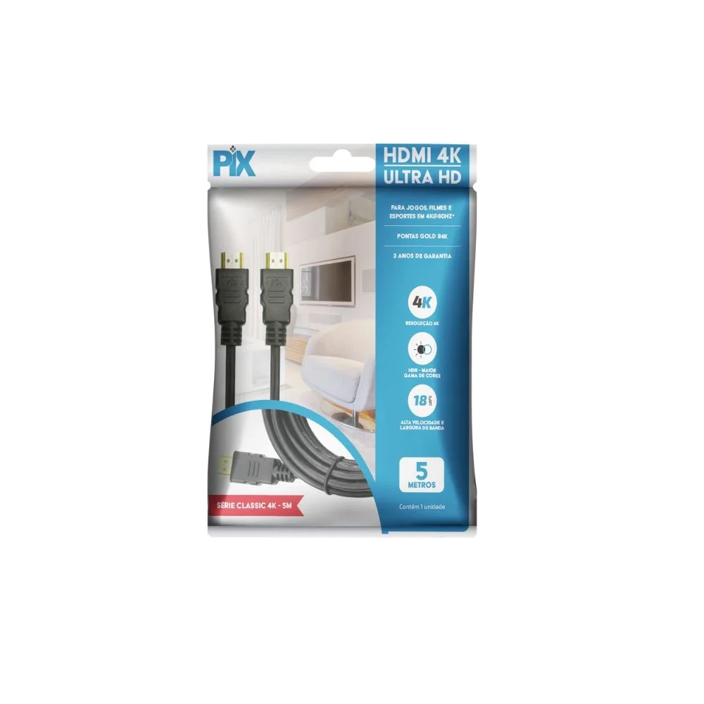 Imagem 4 de 4 do produto Cabo HDMI Chip Sce Pix 19 Pinos, 5M, 3D, 4K - 018-2225