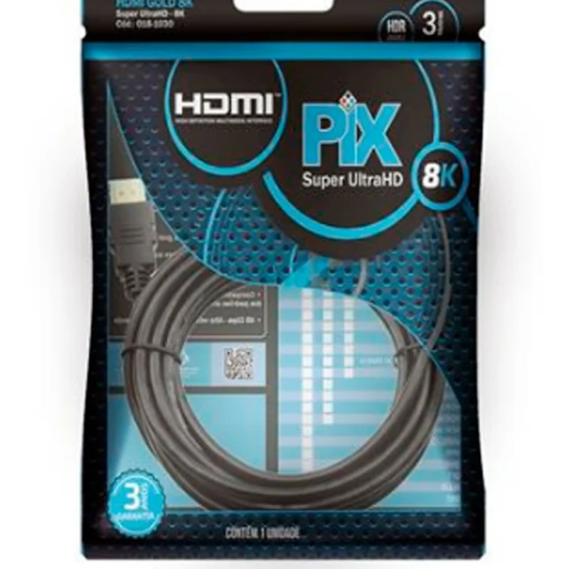 Imagem 3 de 5 do produto Cabo Pix HDMI 8k 2.1, 3 Metros Ultra HD HDR Dinamico, Pontas Gold 018-1030
