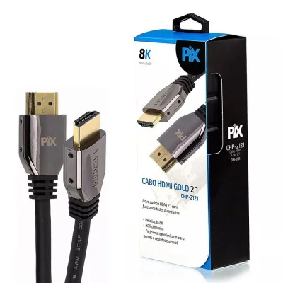 Cabo HDMI Pix 018-2121, Macho X Macho, 2.1, 8k, 1.5m, Preto, Gold Chip Sce
