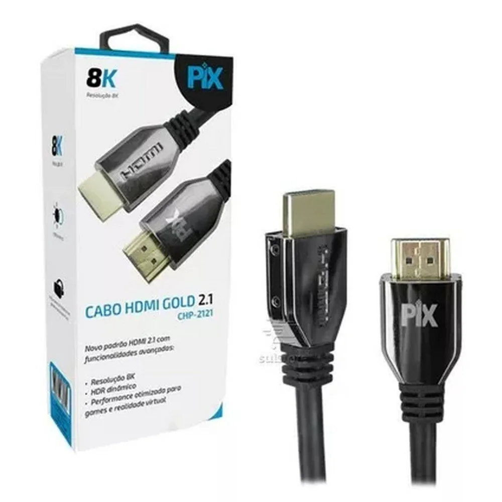 Imagem 3 de 4 do produto Cabo HDMI Pix 018-2121, Macho X Macho, 2.1, 8k, 1.5m, Preto, Gold Chip Sce