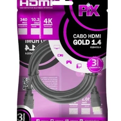 Cabo HDMI Pix Gold 1.4 4k 3d Ultra Hd 15p 3 Metros Xbox Ps4 018-0314