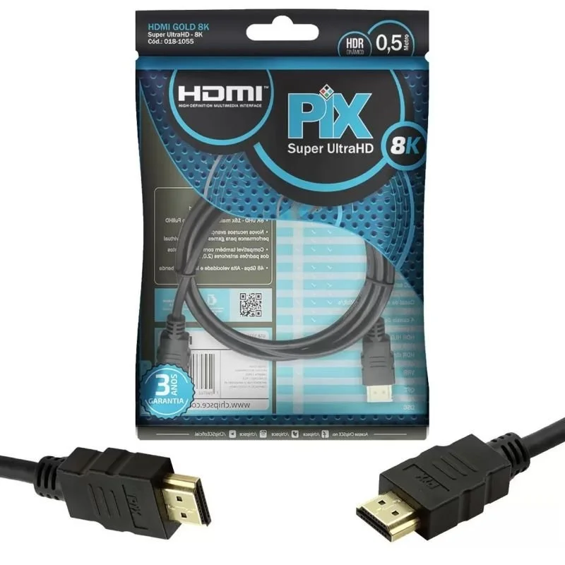 Imagem 3 de 4 do produto Cabo HDMI Pix Gold 2.1, 8K HDR, 19P, 50cm - 018-1055