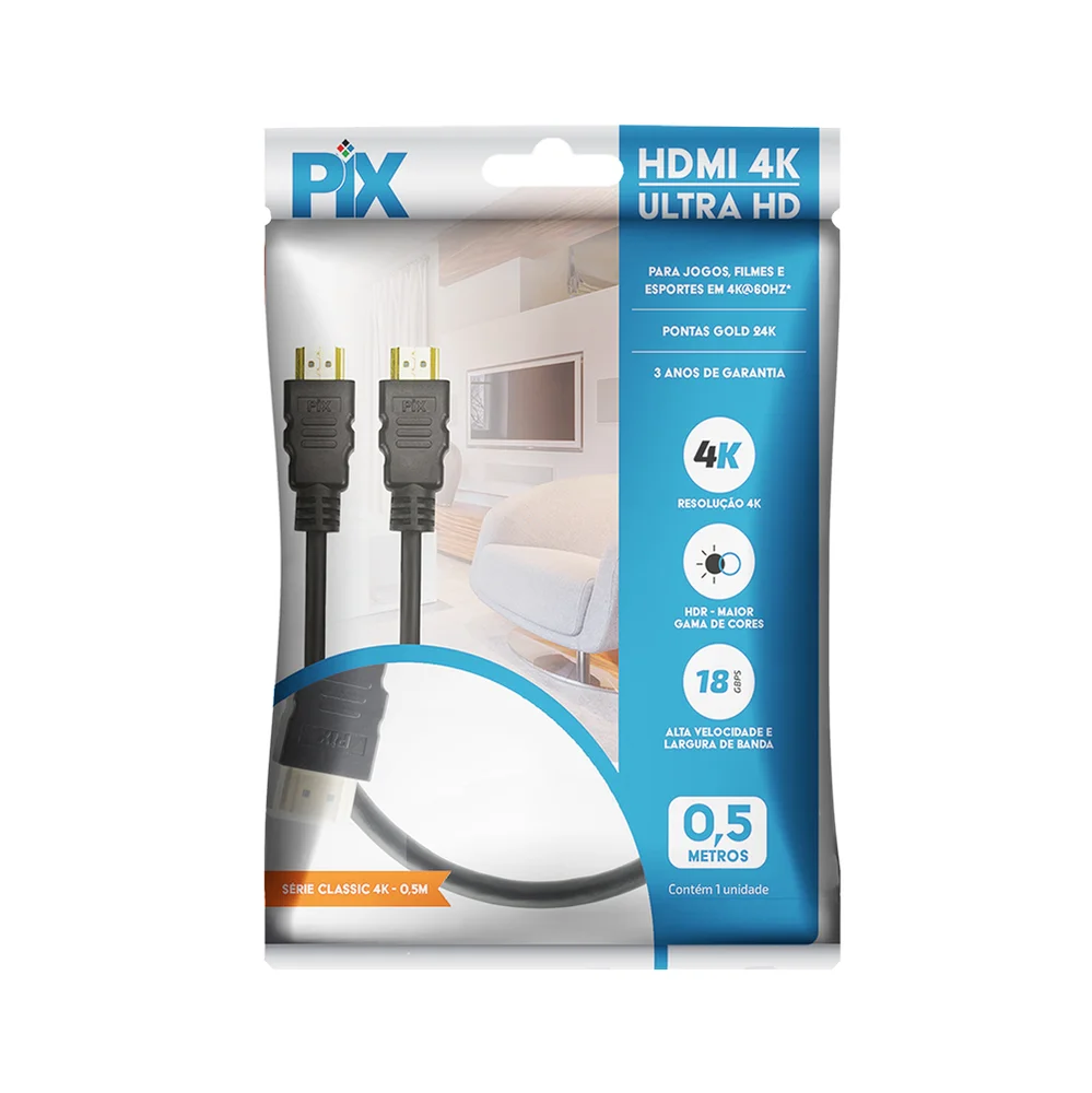 Imagem 2 de 5 do produto Cabo HDMI Gold 2.0 - 4k Hdr 19p 0 5m